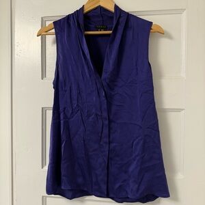Theory Blue Sleeveless Blouse with Mandarin Collar